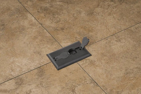 Budget Friendly Flush Mount Electrical Floor Box With Flip Lid For Existing Floors Black Plastic 20 Cubic Inches installed