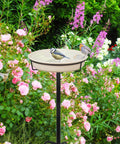 Heavy Duty Outdoor Bird Bath With Detachable Bowl And Feeder, 35.5 Inch Tall Stand in garden with birds