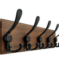 Wall Mounted Coat Rack With Five Tri Hooks, Heavy Duty Wooden Coat Hanger For Clothes Hats And Jackets, Rustic Burnt Wood Finish In Natural And Black, Sturdy Pine Board