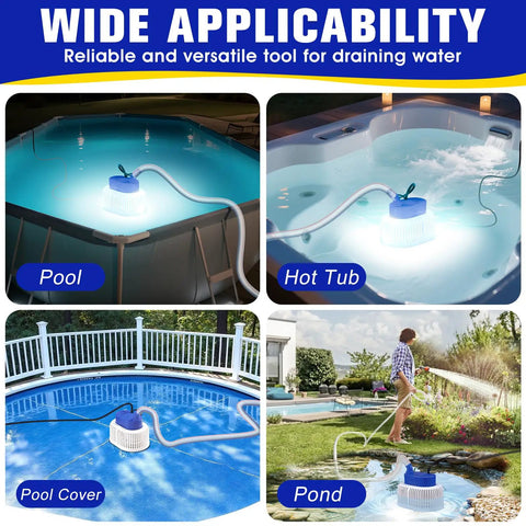 All Weather Navy Pool Cover Pump With Lights, Submersible Sump Pump For Above Ground Pools, Fast Draining, 850 GPH in various settings