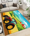 Cartoon Tractor Rug Non Slip Doormat For Living Room Bedroom Kitchen Classroom Office 5x7 Ft Kid Friendly Machine Washable Durable Carpet Mat With Farm Theme Playful Decor