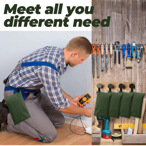Worker using 12 Pack Canvas Tool Bags With Zippers Heavy Duty 16 Oz Utility Pouches Multipurpose Storage Organizers Army Green