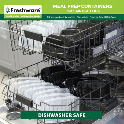 50 Pack One Compartment Meal Prep Containers With Lids, BPA Free Bento Boxes stacked in dishwasher