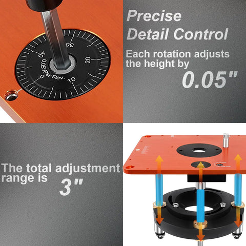 Built Like A Tank Router Lift Platform Heavy Duty Design Smooth Manual Crank height adjustment dial with 3 inch range
