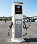 Top Shelf Dual Port EV Charger Commercial Charging Station Built For Fleets And Business Parking Lots To Keep Your Rig Fully Loaded Without Any Hiccup Featuring A No Sweat Dual Connector Design That Runs Smooth As Butter Daily on a parking lot.