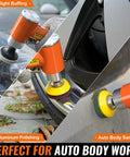 2 Inch Pneumatic Mini Orbital Sander Kit with 2 In 1 Air Right Angle Grinder Polisher for auto body work, tire and headlight polishing.