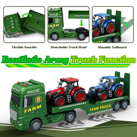 Huge 25.6 Inch 3 In 1 Farm Truck Toy Set with inertia semi trailer, detachable tractor, light-up vehicles for kids ages 3-6.