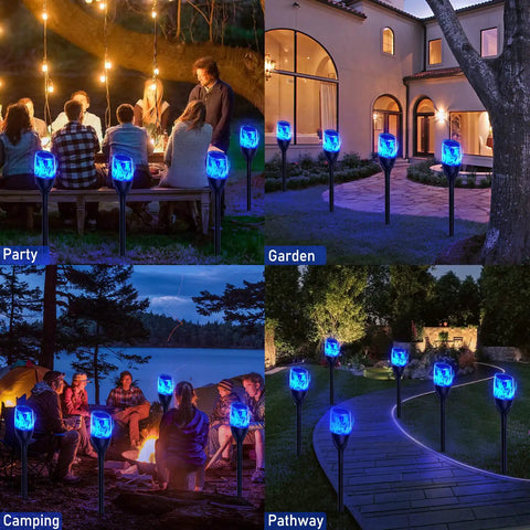 Solar Outdoor Lights 6 Pack Tiki Torches With Flickering Flame at a party, garden, camping, and path, waterproof LED torch lights