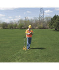 Contractor using Contractor Grade Measuring Wheel For The Job Site with 3 Foot Circumference, Easy Read 5 Digit Counter, orange wheel outdoors