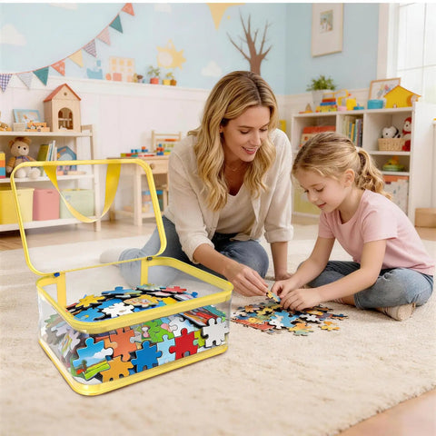 Eight Piece Extra Large Colorful Toy Storage Bags With Zippers And Labels Clear PVC Waterproof Organizers for puzzle pieces
