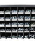 No Nonsense 3610 Piece Grade Five Zinc Plated Hex Bolt Nut And Washer Assortment Kit with organized storage bins for various sizes.