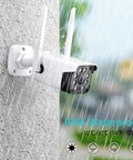 Outdoor No-Fuss Security Camera 1080P WiFi With Night Vision And 8X Digital Zoom mounted outside showing IP66 waterproof feature
