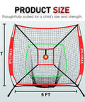5x5 Ft Baseball And Softball Practice Net With Red Strike Zone And Target Built For Youth Hitting Pitching Training