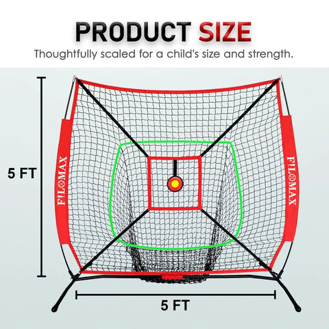 5x5 Ft Baseball And Softball Practice Net With Red Strike Zone And Target Built For Youth Hitting Pitching Training