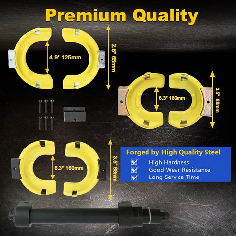 Macpherson Strut Spring Compressor Kit With Universal Interchangeable Yokes, three sizes, high carbon steel, premium quality.