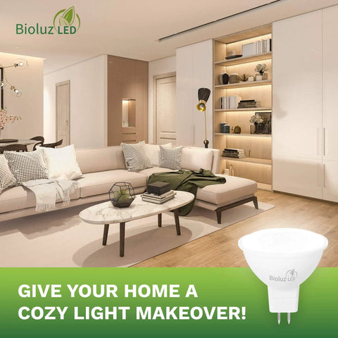 Living room using MR16 LED Bulbs 7W Six Pack Non Dimmable 3000K Warm White Replacement For 50W Halogen 12V AC DC UL Listed