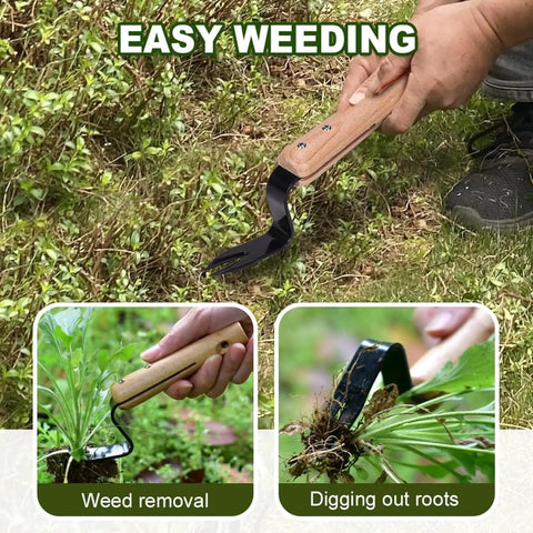 Root Lifter Weeding Tool For Lawn And Yard Hand Weeder With Angled Head For Easy Weed Removal And Deep Root Digging in use