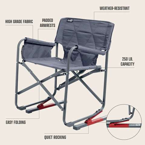 Pro Rocker Camp Chair With Zero Gravity Rocking System easy fold and padded armrests, 250 lb capacity, leaf-spring design