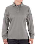 Women's Long Sleeve Polo Shirt Grey Large Classic Fit Work Uniform Top Budget Friendly Professional Corporate On Duty Gear Real Daily Grind Pick For Staff And Crew Members Seeking A Straightforward Look That Holds Up Tight, featuring buttons and ribbed cuffs.