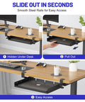 Sliding Under Desk Laptop Mount No Drill Setup With Slick Metal Storage Shelf For Grab And Go Access And Hidden Workspace Saver Desk Game Changer Maximizes Home Office Without Clutter Or Damage, showing easy slide-out function.