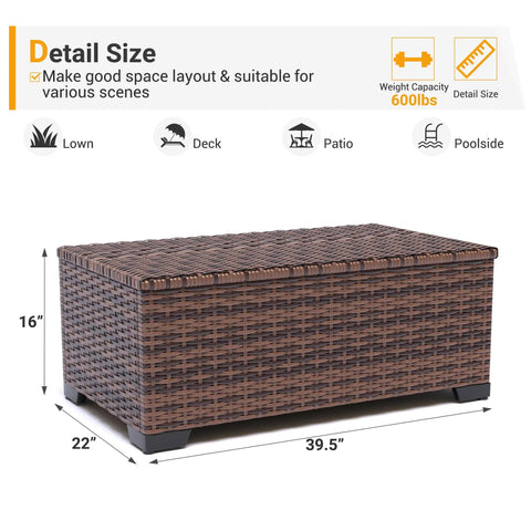 Outdoor Storage Table For Patio Coffee Table All Weather Wicker With Waterproof Cover Rattan Furniture For Toys And Garden Tools