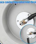 Space-saving upgraded inlet on Heavy Duty 100 Ft Retractable Pressure Washer Hose Reel With Auto Rewind One Quarter Inch Hose Wall Mounted