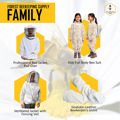 Beekeeping Suit For Men And Women With Beekeeper Gloves, kids bee suits, and jackets with veils from Forest Beekeeping Supply.