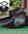 Two Pack Square Catch Basin Drain Filter 12 Inch To Stop Clogs And Backups In Lawn Garden Landscaping And Patio Infiltration System Removable Setup For Smooth Drainage, installed showing debris filtering in garden