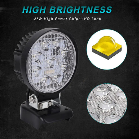 Cordless LED Work Light for Makita 18V Max Battery 27W 2400LM Wide Beam Flood Light 6000K Daylight 180 Degree Adjustable
