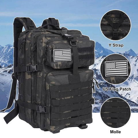 50L Large Tactical Backpack With MOLLE System For Travel Camping Hiking And Fishing Army Assault Pack With US Flag Patch