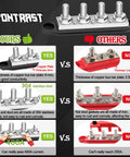Comparison of Rock Solid 400A Battery Bus Bar 12V Marine Power Distribution Block features and thicknesses.