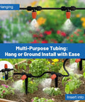 Easy Setup Quick Connect Micro Misting Kit For Garden Irrigation, 60 feet lines, hanging and ground installation in raised beds.