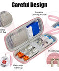 Travel Ready Medical Carrying Case For Allergy On The Go Kit Fits Two Auto Injectors And Inhaler Keeps Meds Cool With Ice Pack Includes Antihistamines And Essentials NFC Programmable Medical Warning Tags Pink mesh case with carry handle and medical alert tag