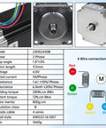 Technical diagram for Four Nema 23 2-Phase Hybrid Stepper Motors Deliver Beefy 2.8 Nm Torque and 425 Oz-In Holding Torque 1.8 Degree Dual Shaft 8mm