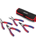 Pro Grade Four Piece Snap Ring Pliers Set for Internal and External Circlips, Heavy Duty Seven Inch Pliers Kit with Storage Pouch