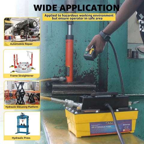 Heavy Duty 10,000 PSI Air Hydraulic Pump With Wireless Remote Control and Half Gallon Oil Reservoir for Smooth No Sweat Operation on Job Sites Rock Solid Build and Effortless Handling for Any Project