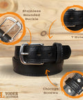 Extra Thick Bridle Leather Belt Made From Real English Bridle Leather, 1.5 Inch Wide, Three Sixteenth Inch Thick, Built For Tough Wear, 7 Holes Spaced 1 Inch, Stainless Rounded Buckle With Removable Chicago Screws, Size 40 Black