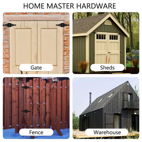 Wood Gate Hardware Set With Heavy Duty 8-Inch Decorative Strap Hinges And Spring Loaded Latch Kit on gates, sheds, fences, and warehouse