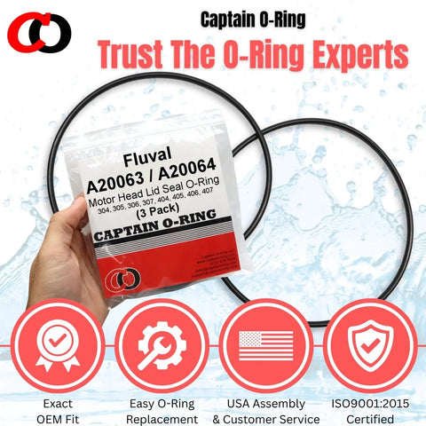 Replacement O Ring 2 Pack for Fluval Canister Filters 304 305 306 307 404 405 406 407 Motor Head Lid Seal A20063 A20064