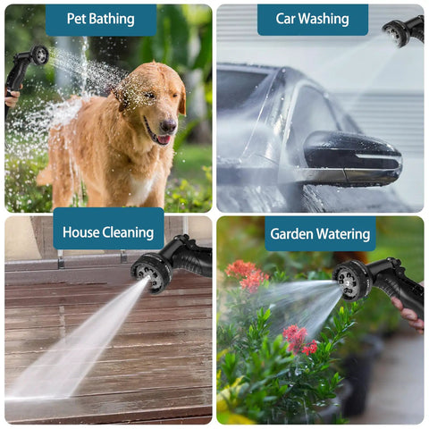 Stainless Steel Garden Hose 75ft Heavy Duty Metal Water Hose With 10 Function Nozzles used for pet bathing, car washing, house cleaning, garden watering