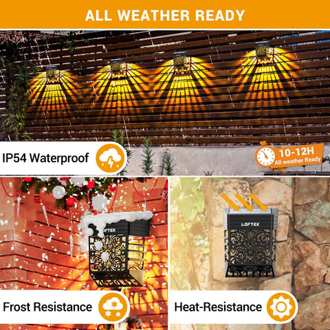 Eight Pack Solar Fence Lights For Outdoor Deck And Patio Vibe Dusk To Dawn Waterproof Post Lights with warm white glow