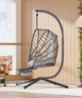 Cozy Outdoor Egg Swing Chair With Stand And Footrest Deep Cushioned Hammock Style Seat For Patio Or Indoor Use Waterproof Rattan Sturdy Metal Frame Comfy Lounge Chair In Dark Gray