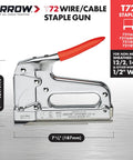 Pro Grade Heavy Duty T72 Wire And Cable Stapler Manual Stapler with chrome steel body and red handle, side view
