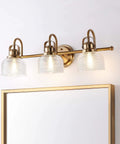 Brass Gold Sleek 25.25-Inch Modern Bathroom Vanity Light 3-Light LED Wall Sconce With Clear Glass Bell Shades For Mirror