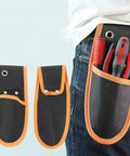 Heavy Duty Tool Pouch Built Tough With Reinforced 600D Fabric And Riveted Seams For Electricians Carpenters Skilled Trades Crews, hip-mounted with tools, 25 by 10.5 cm.