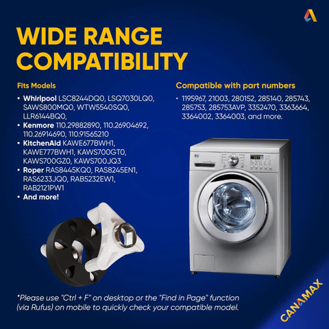Beefy Heavy Duty 285753A Metal Core Motor Coupling Kit For Whirlpool And Kenmore Washers Replaces AP3963893 PS1485646 1195967 285753AVP 21003 280152 285140 285743 Pack Of 8 Easy Install With Step By Step Video And Fitment Guide compatibility chart with washer and coupling parts
