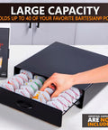 Person accessing Bartesian Capsule Holder With Slide Out Drawer Matte Black 40 Pod Storage Organizer showcasing large capacity.