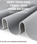 Kefly gray mesh headliner fabric with foam backing for auto interiors; 54x60 inches, rolled panels (3)