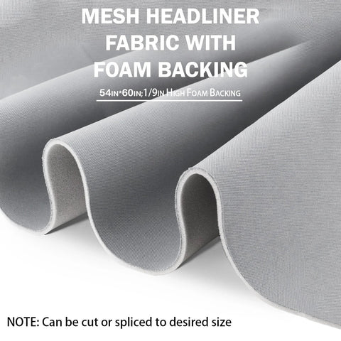 Kefly gray mesh headliner fabric with foam backing for auto interiors; 54x60 inches, rolled panels (3)
