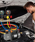 4.5 CFM Vacuum Pump And Gauge Kit Pro-Grade For DIY Mini Split HVAC Auto Systems With Leak Detector, Includes Four Hoses, Two R134a Can Taps, R134a R22 R410a Compatible, Upgraded Tri-Fold Storage Case And Four Adapters, used in car AC service
